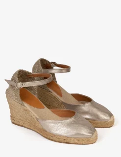 Penelope Chilvers High Mary Jane Metallic Leather Espadrille
